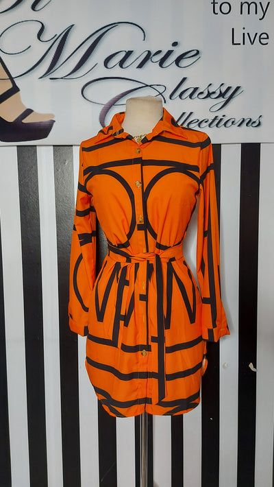 NWOR Orange Black Belted or Dress Top