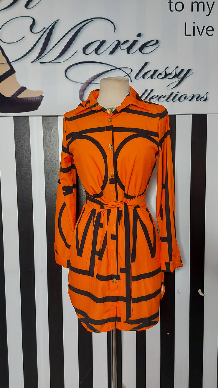 NWOR Orange Black Belted or Dress Top